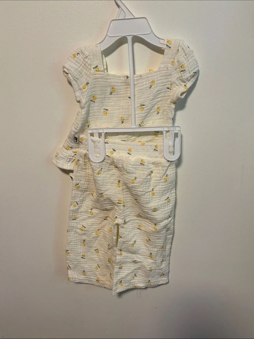 Girls White Lemon Print Matching Set - Short Sleeve Top & Pant